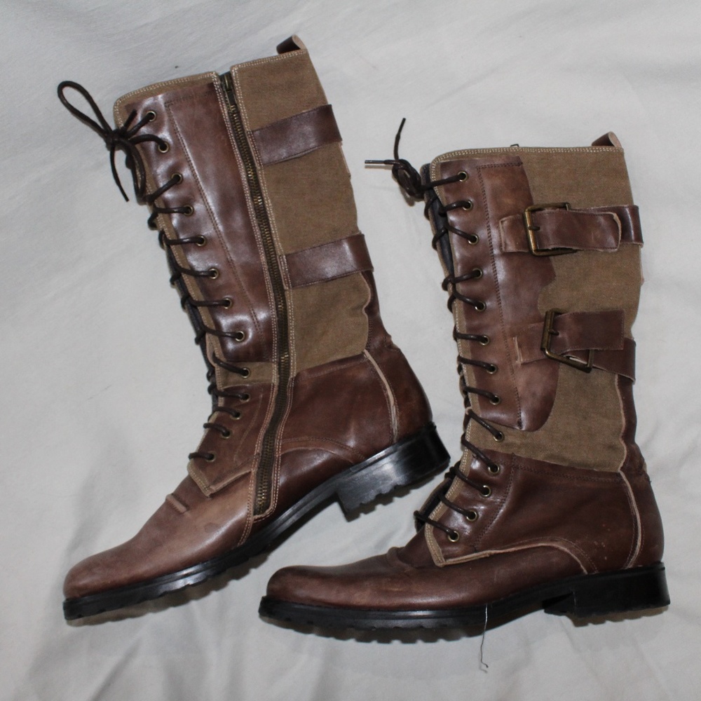 LaForst Mens size 8.5, Canvas and Leather, lace up/zip up boots